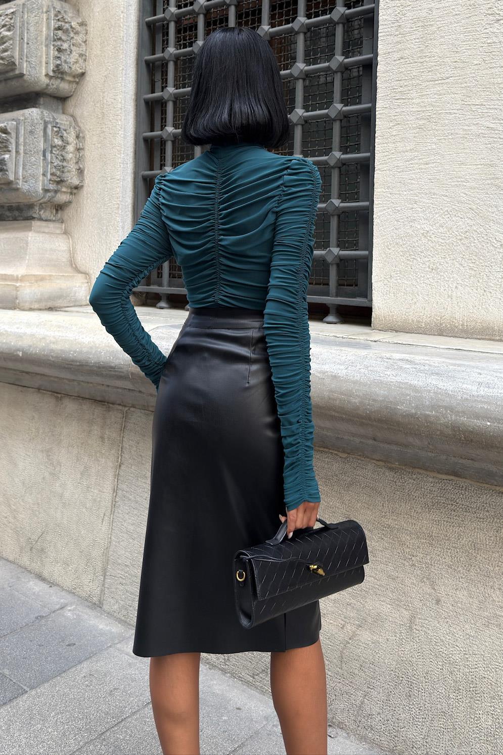 Full Likra Büzgülü Sandy Bluz 3481