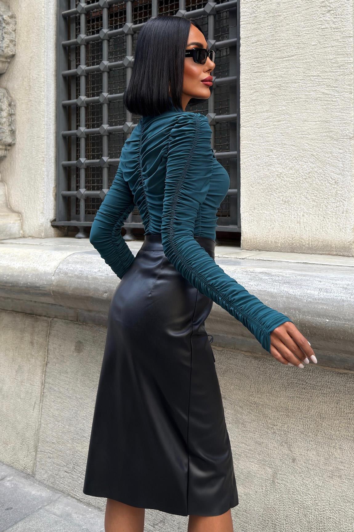 Full Likra Büzgülü Sandy Bluz 3481