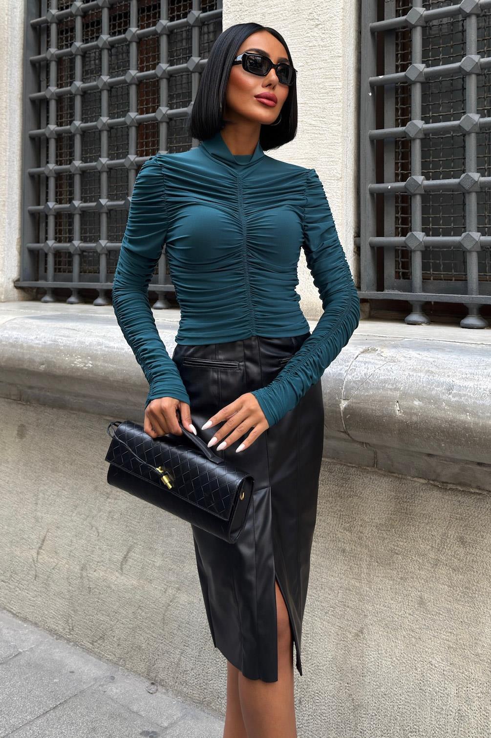 Full Likra Büzgülü Sandy Bluz 3481