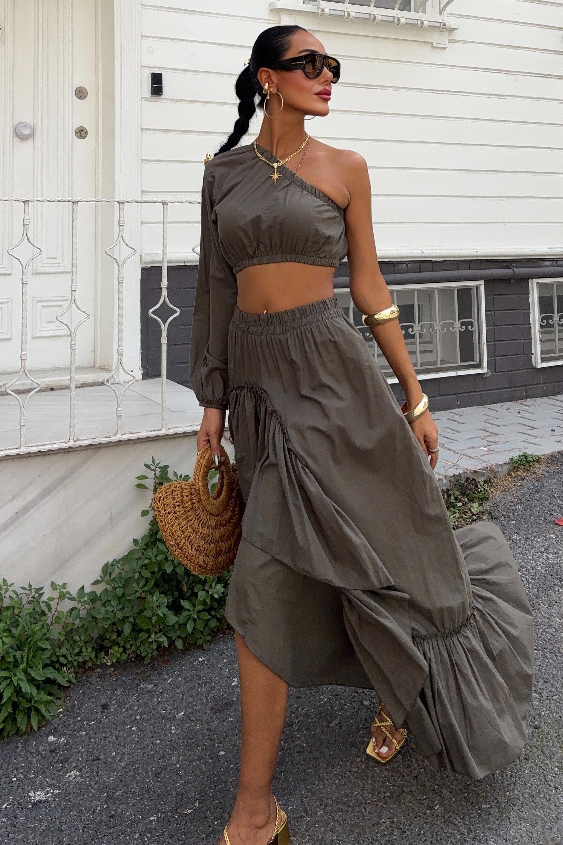 Gipe ve Lastik Detaylı Tek Omuz Takım 10197 R9-A-K2