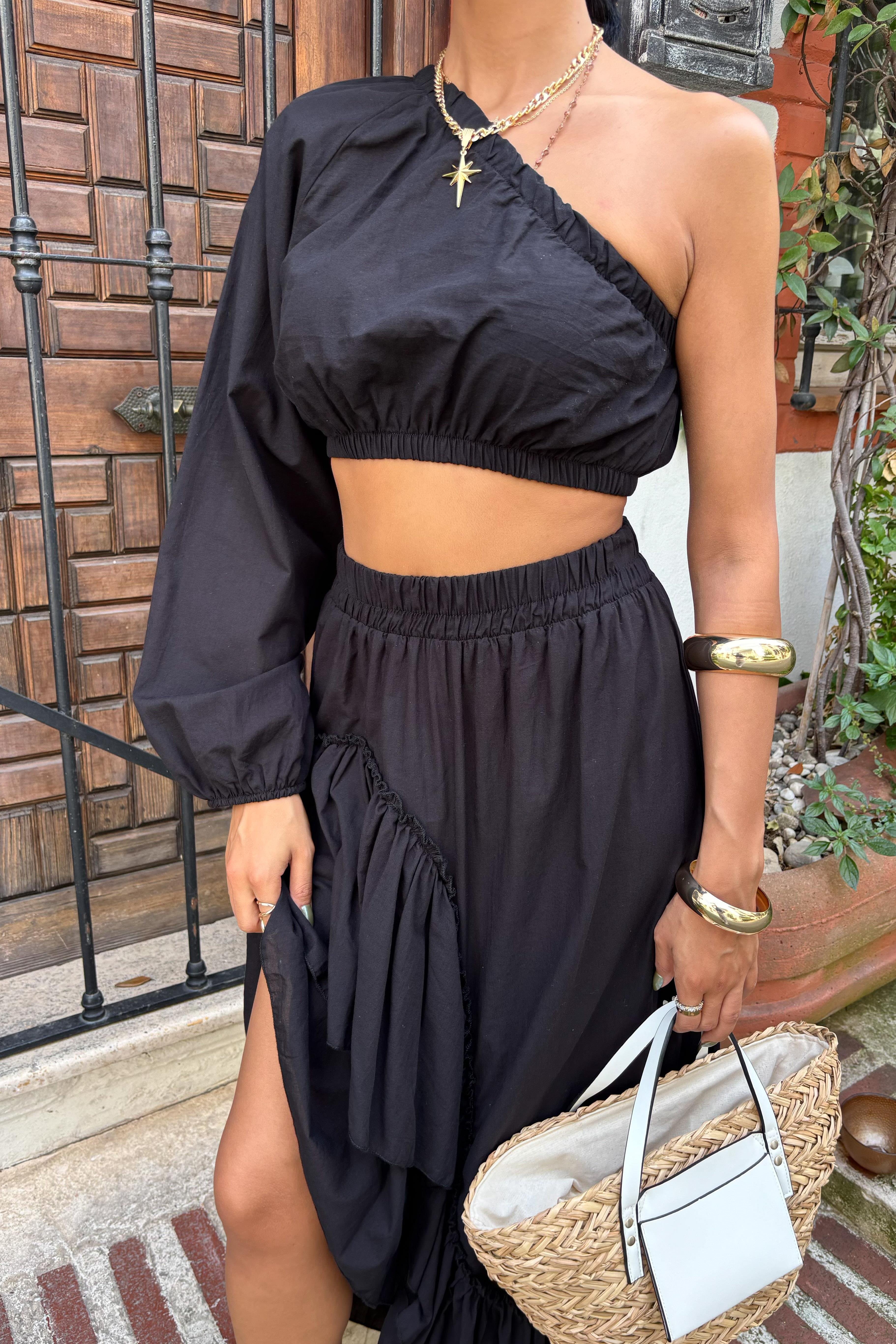 Gipe ve Lastik Detaylı Tek Omuz Takım 10197 R9-A-K2