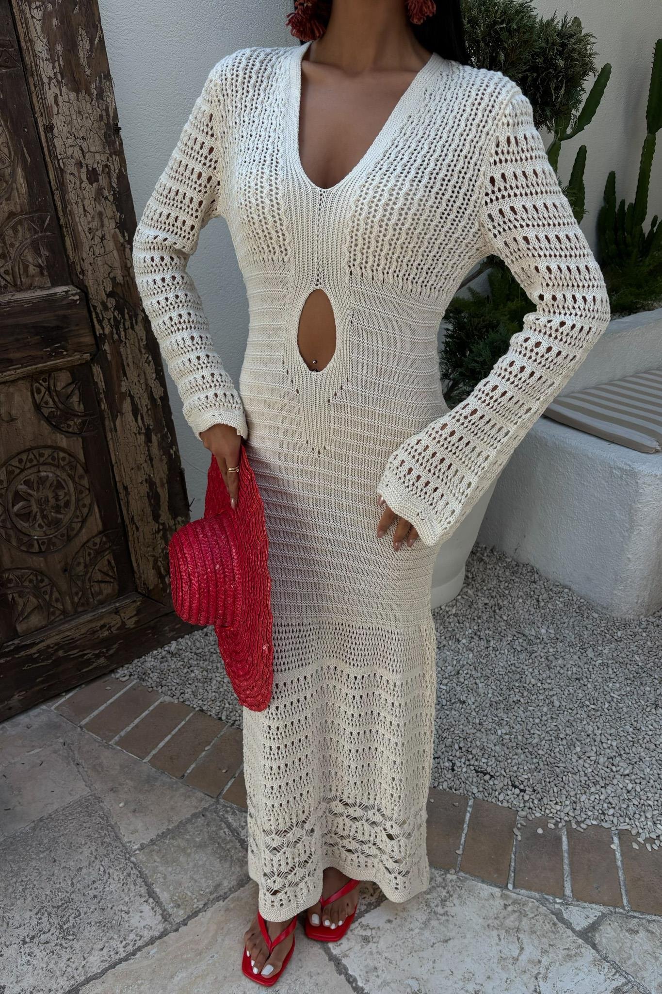 Göbek Dekolteli Ajurlu Elbise 2835 R1-A-K5