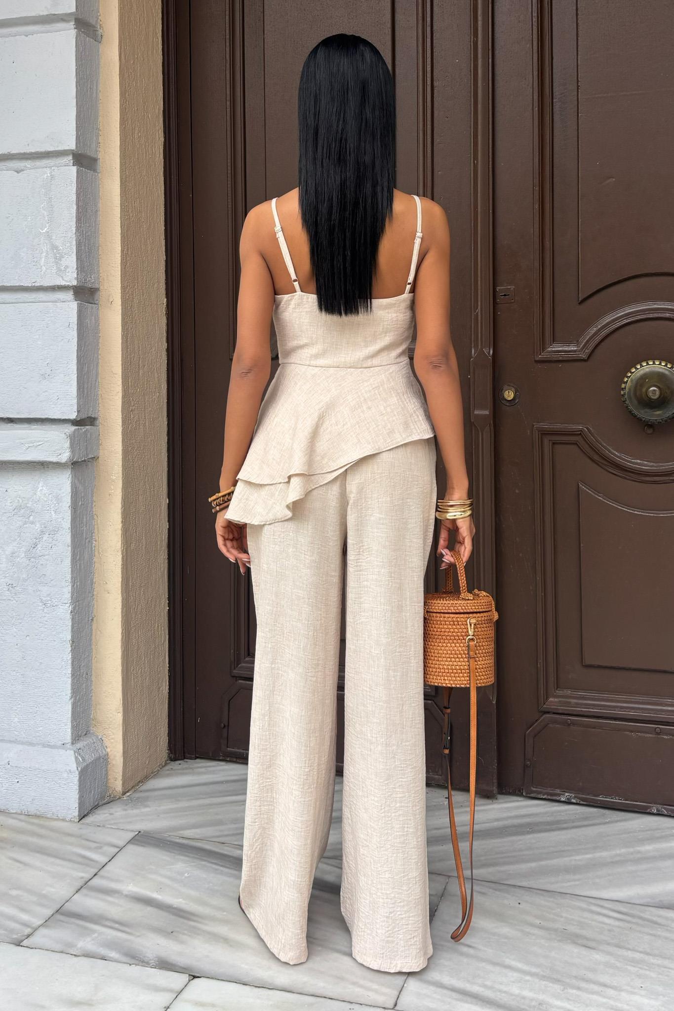 Göğsü Pencereli Fırfır Detay Flamlı Keten Takım 10161 R7-B-K5