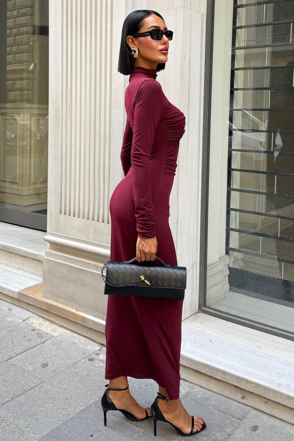 Göğüs Aksesuar Detaylı Drapeli Elbise 2911 R5-F-K1