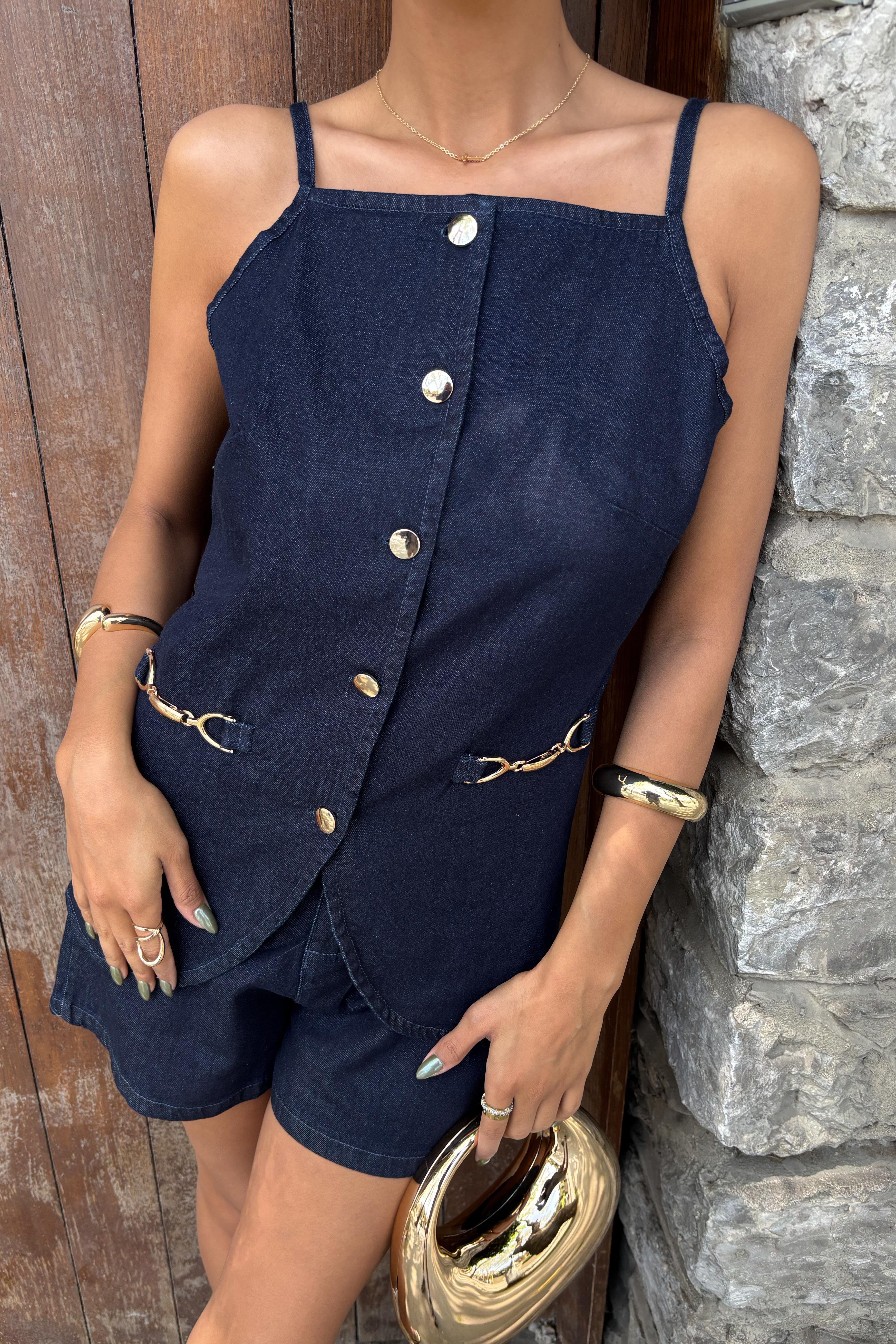 Gold Aksesuarlı ve Düğmeli Şortlu Takım 10173 R9-J-K5