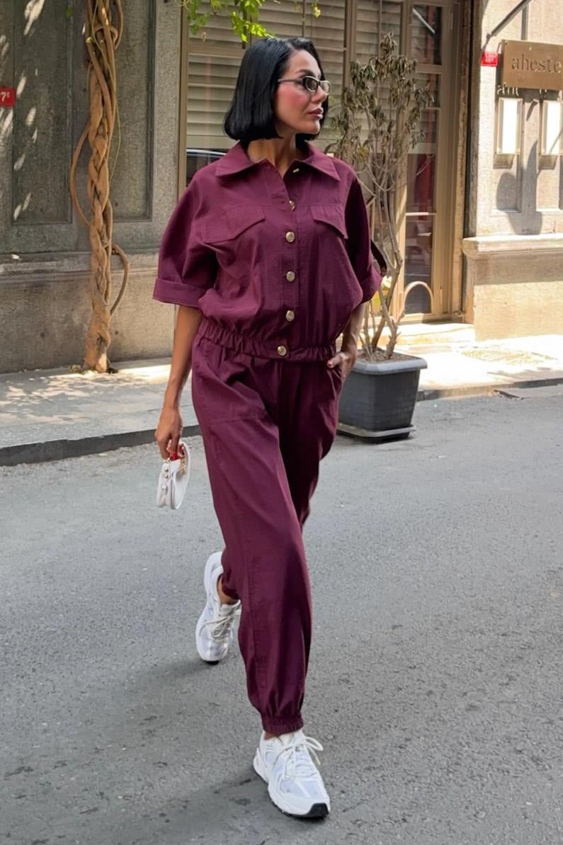 Gold Düğme Detaylı Lastikli Rahat Takım 10243 R6-D-K1