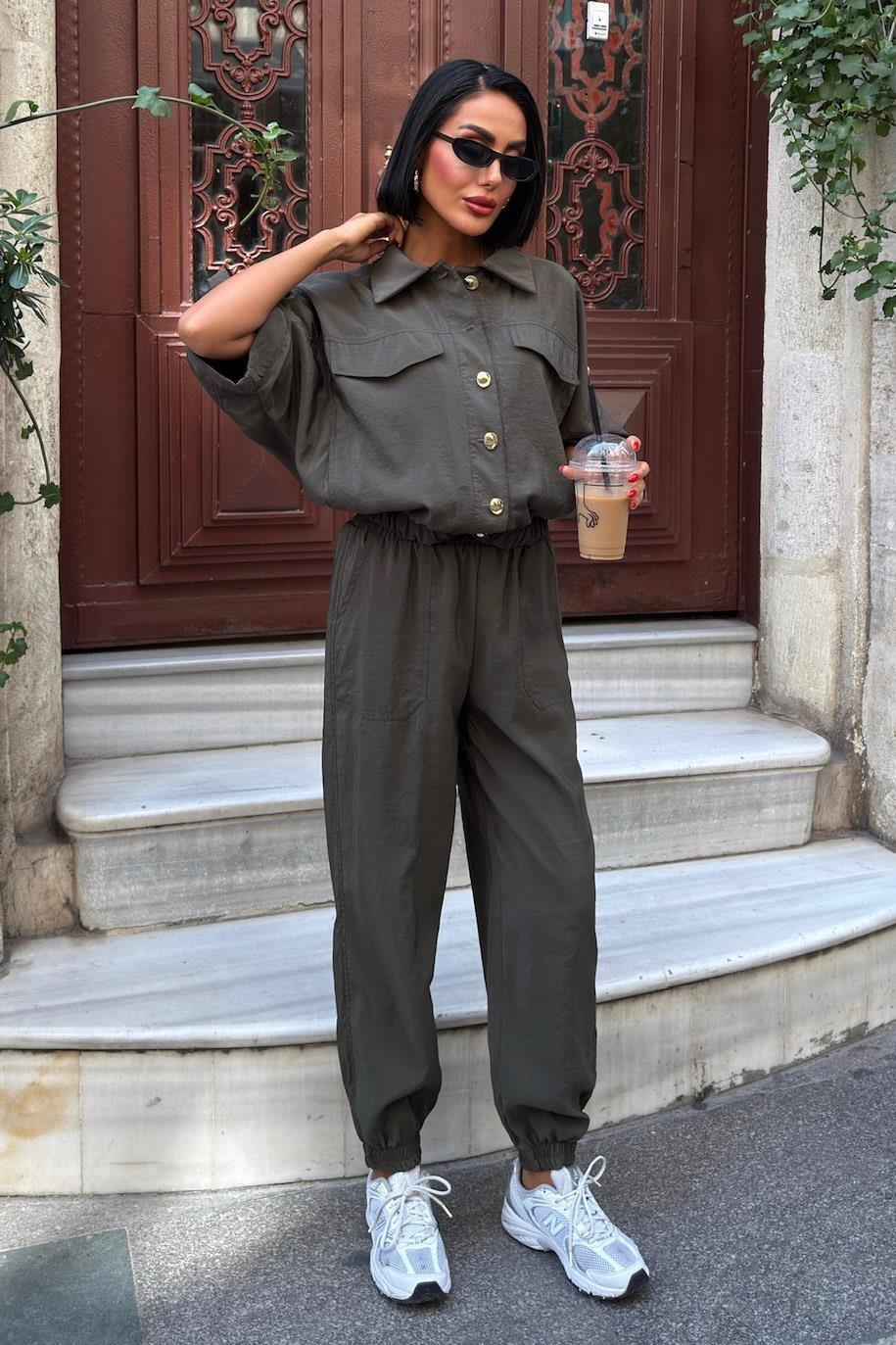 Gold Düğme Detaylı Lastikli Rahat Takım 10243 R6-D-K1