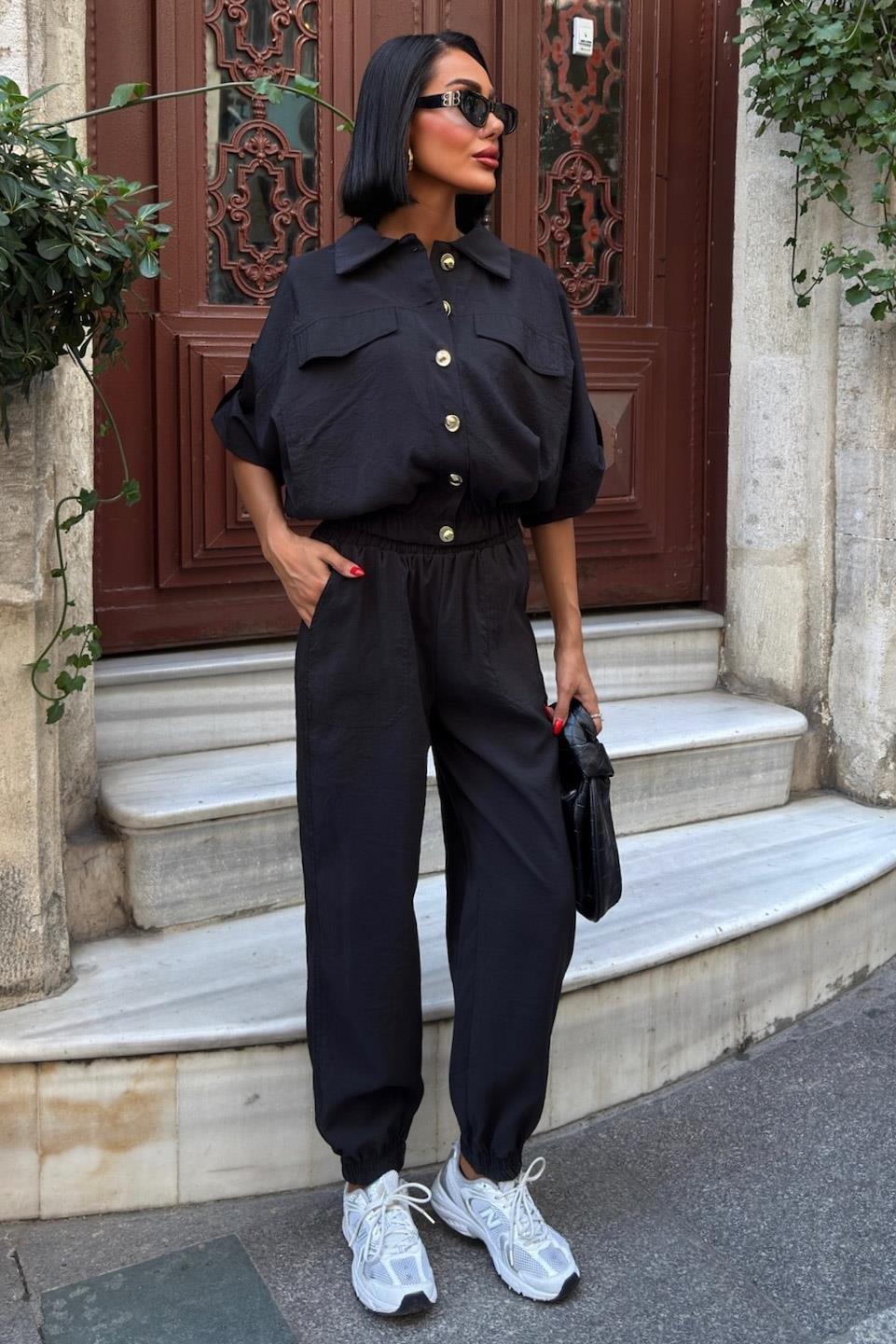 Gold Düğme Detaylı Lastikli Rahat Takım 10243 R6-D-K1