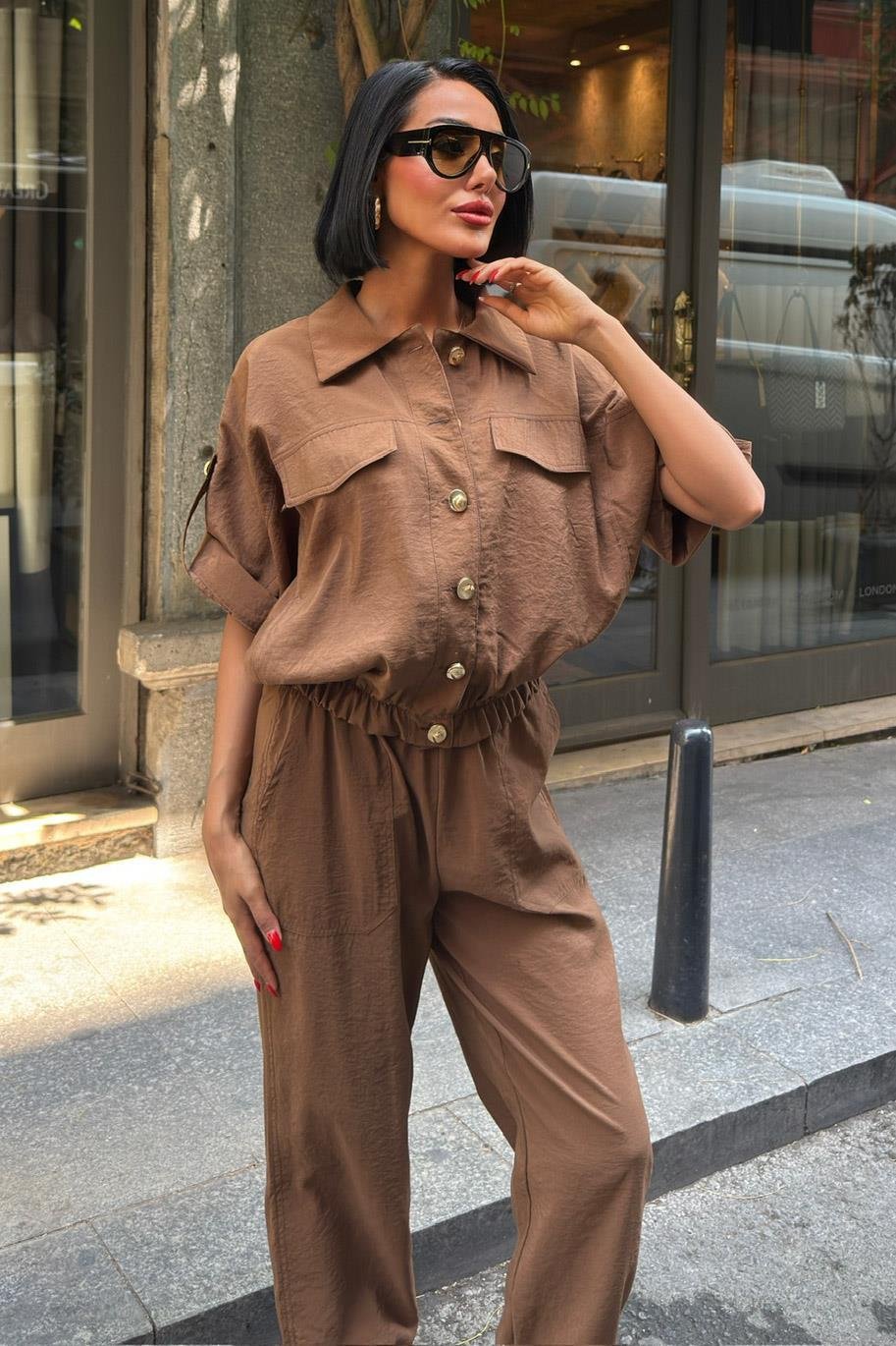 Gold Düğme Detaylı Lastikli Rahat Takım 10243 R6-D-K1