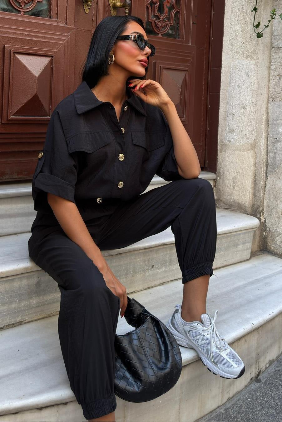 Gold Düğme Detaylı Lastikli Rahat Takım 10243 R6-D-K1