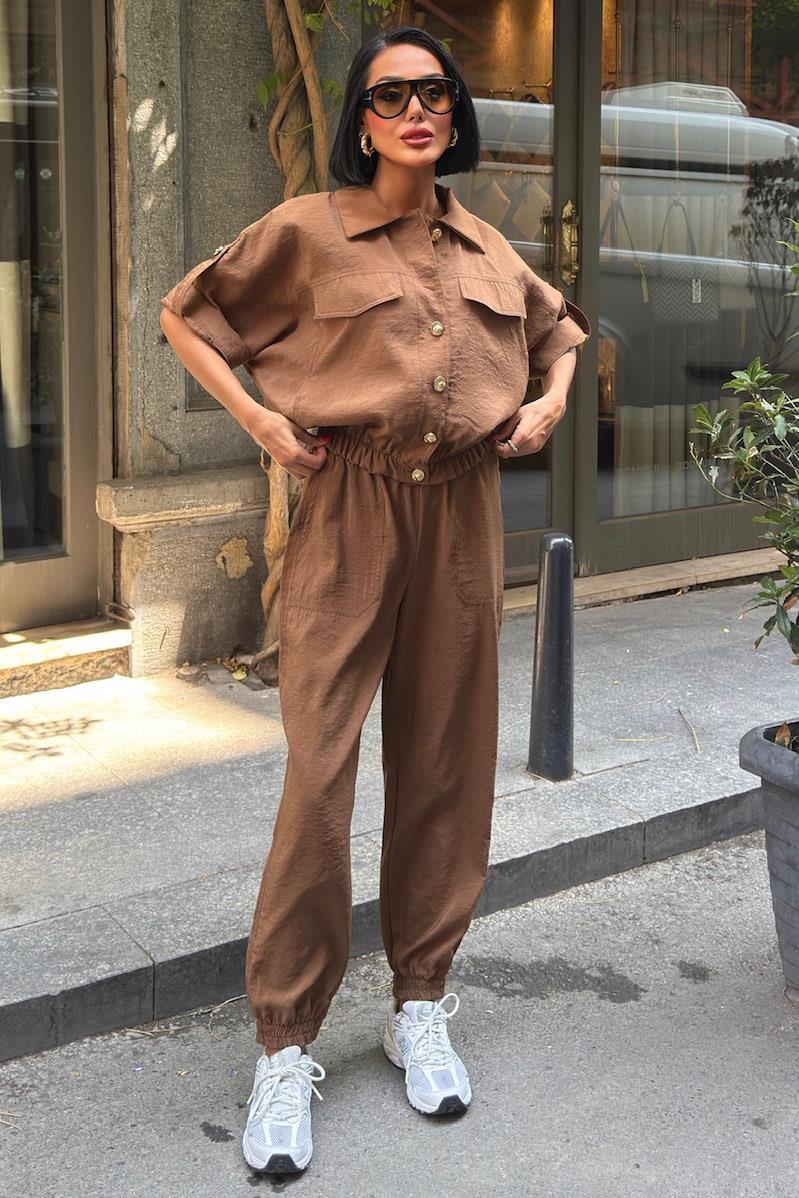 Gold Düğme Detaylı Lastikli Rahat Takım 10243 R6-D-K1