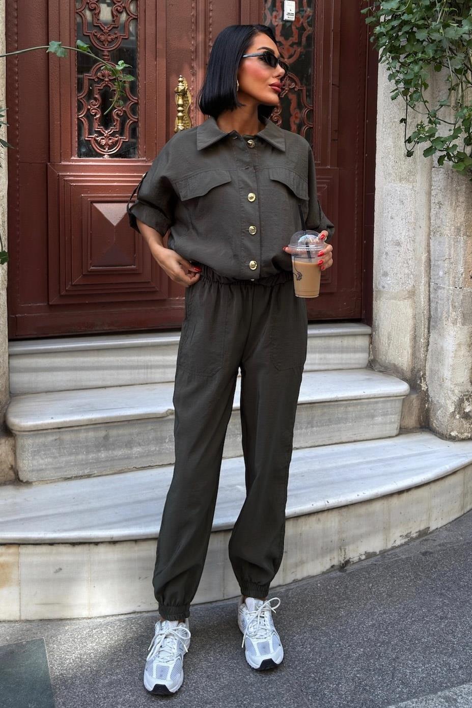 Gold Düğme Detaylı Lastikli Rahat Takım 10243 R6-D-K1