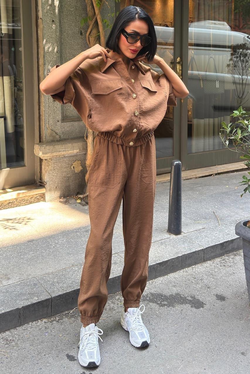 Gold Düğme Detaylı Lastikli Rahat Takım 10243 R6-D-K1