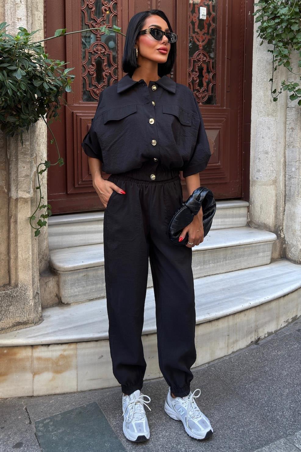 Gold Düğme Detaylı Lastikli Rahat Takım 10243 R6-D-K1