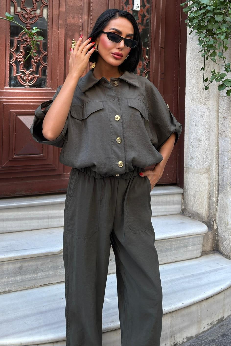 Gold Düğme Detaylı Lastikli Rahat Takım 10243 R6-D-K1