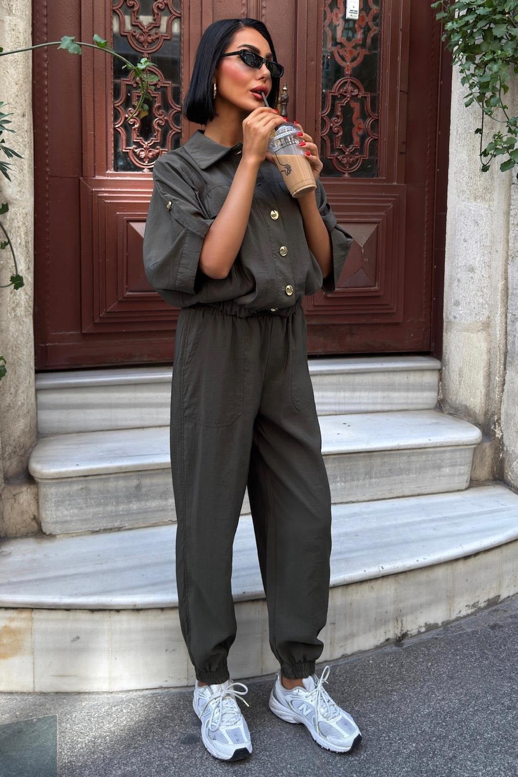 Gold Düğme Detaylı Lastikli Rahat Takım 10243 R6-D-K1