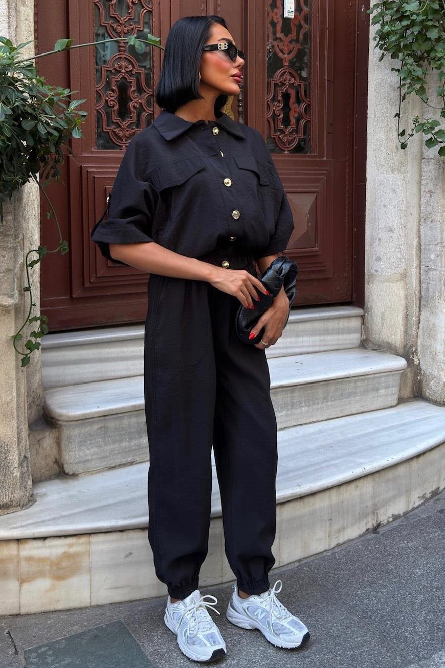 Gold Düğme Detaylı Lastikli Rahat Takım 10243 R6-D-K1