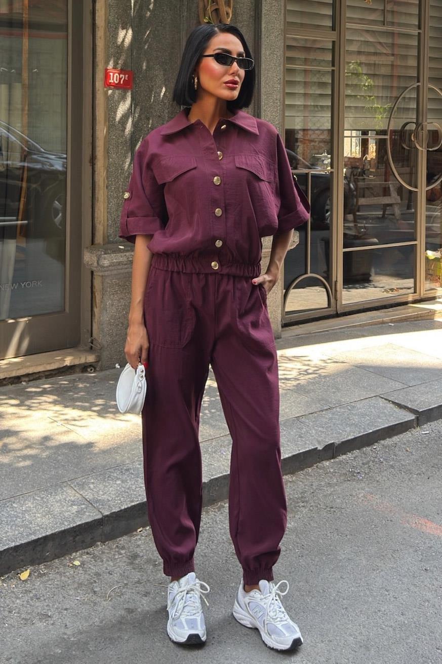 Gold Düğme Detaylı Lastikli Rahat Takım 10243 R6-D-K1