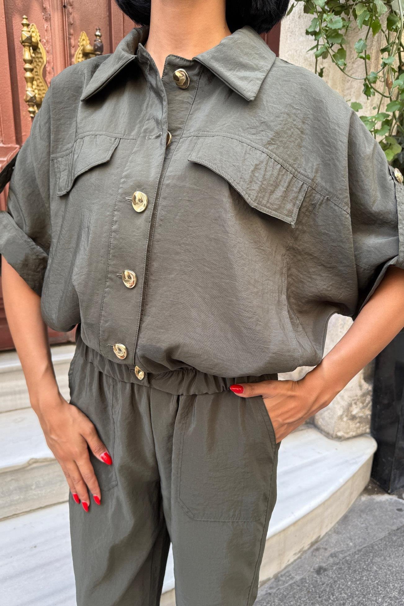 Gold Düğme Detaylı Lastikli Rahat Takım 10243 R6-D-K1