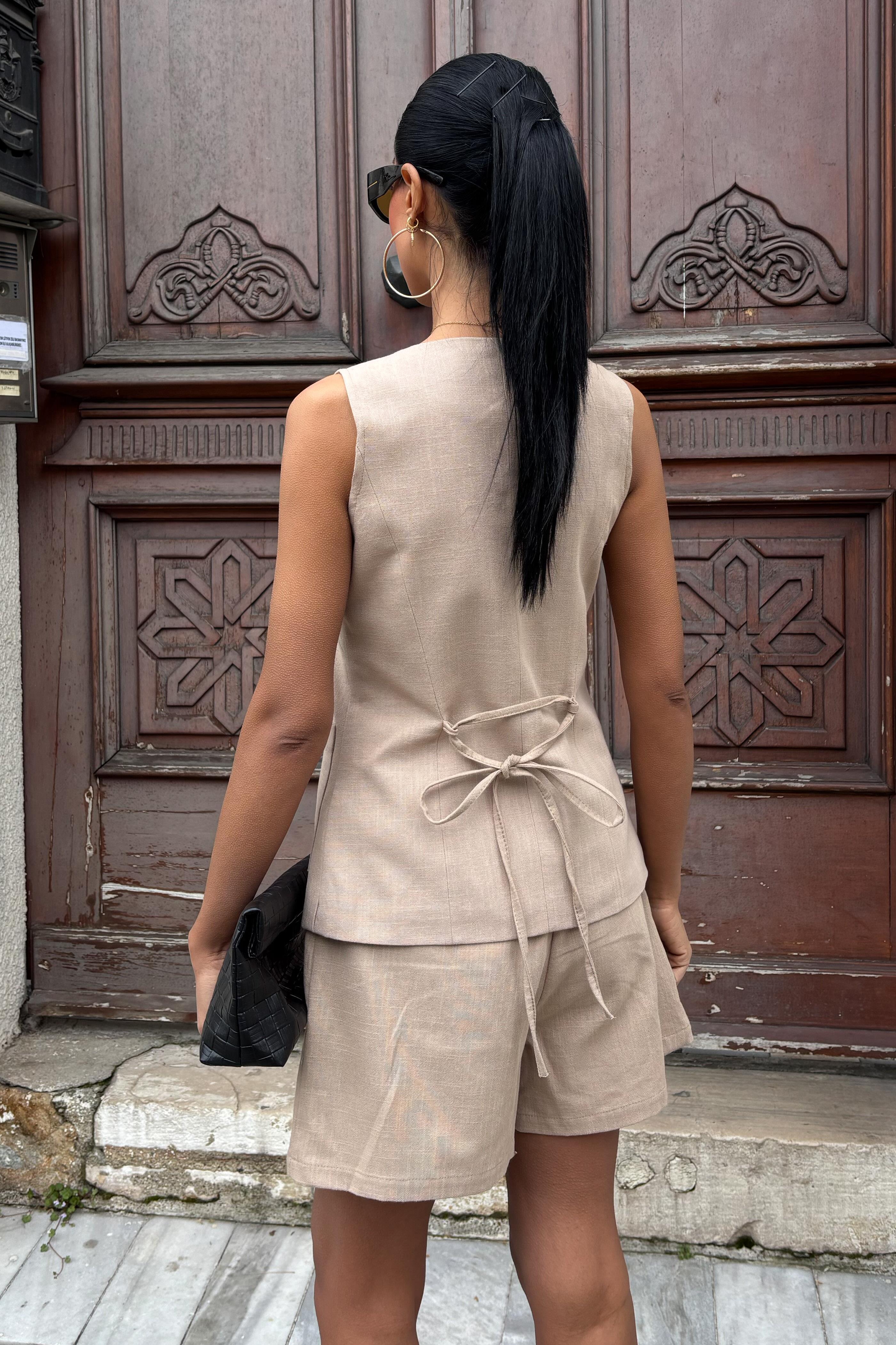 Gold Düğme Detaylı Yelek Şort Cotton Takım 10134-17 R9-F-K5