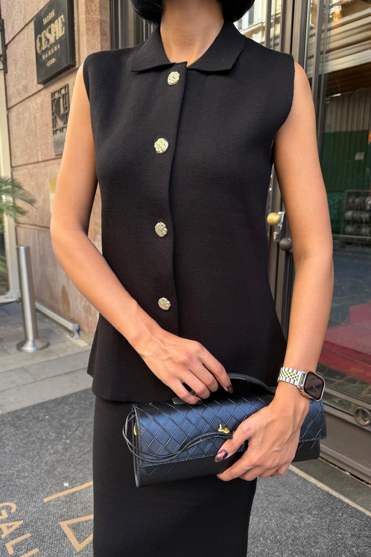 Gold Düğme Detaylı Yelekli Midi Takım 10230 R1-G-K5