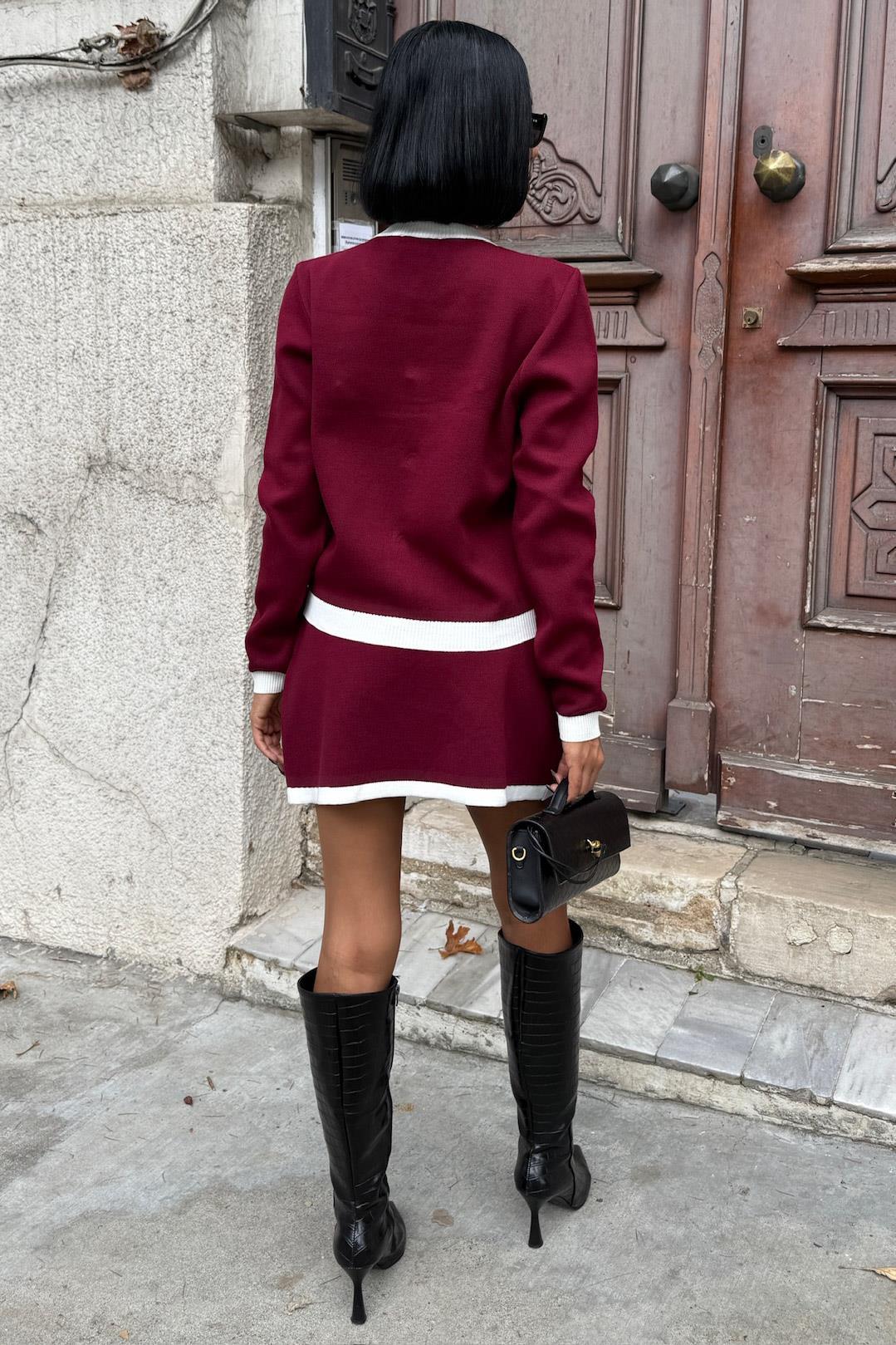 Gold Düğmeli ve Şerit Detaylı Etekli Triko Takım 10222 R2-A-K1