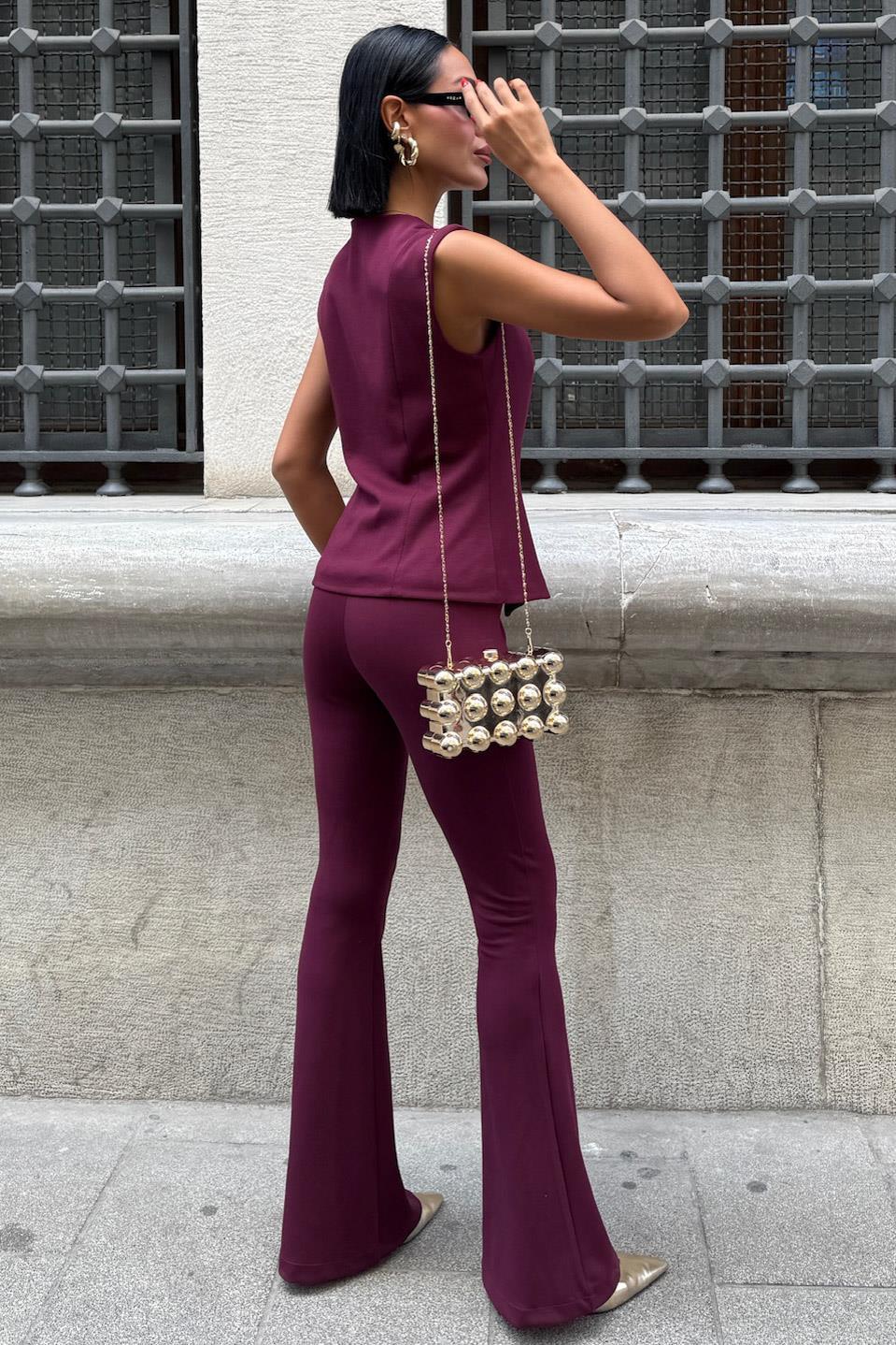 Gold Düğmeli Yelekli ve İspanyol Pantolonlu Modal Takım 10245 R6-E-K1