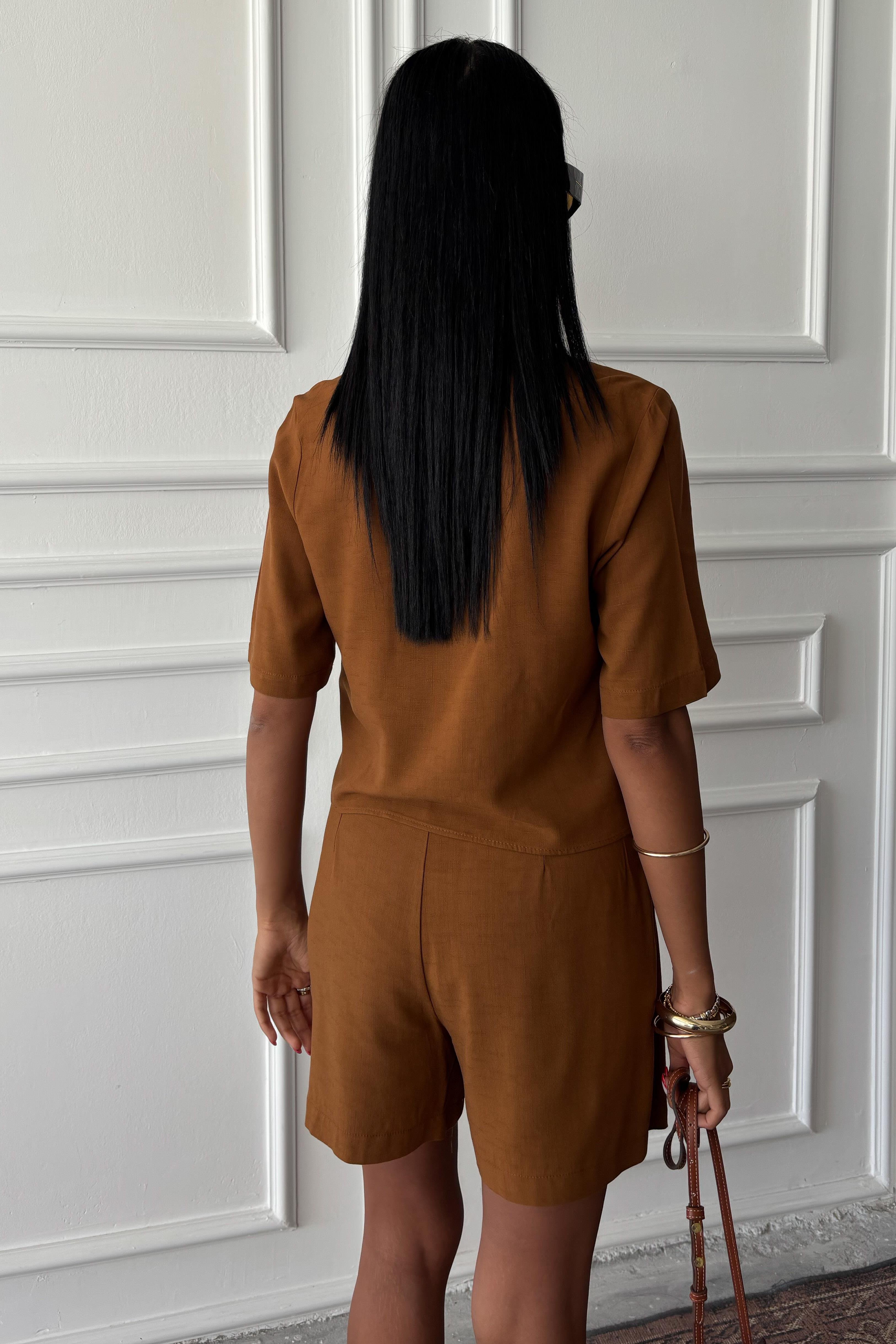 Gömlek Şort Etek Viscon Keten Takım 10162 R8-J-K4