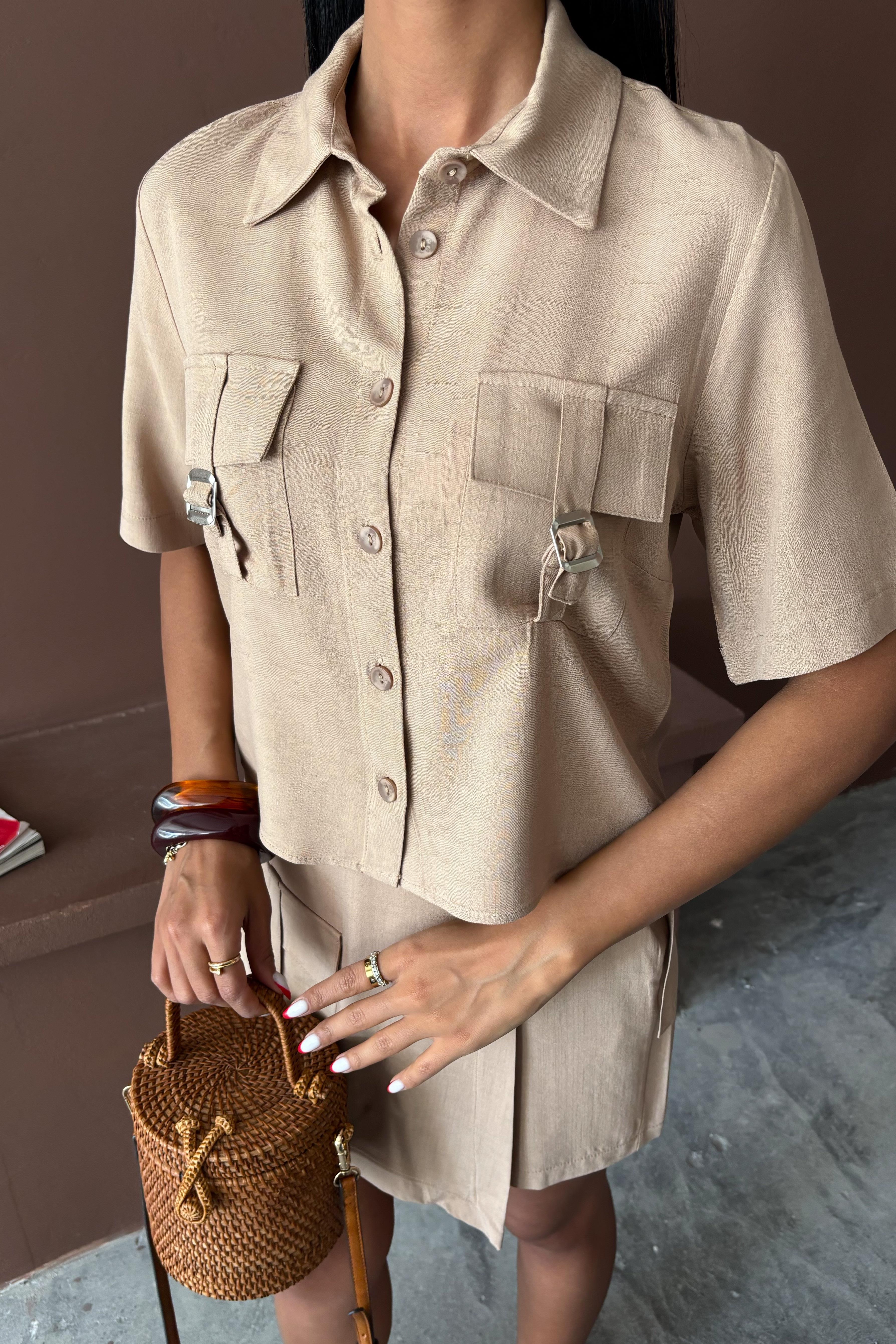 Gömlek Şort Etek Viscon Keten Takım 10162 R8-J-K4