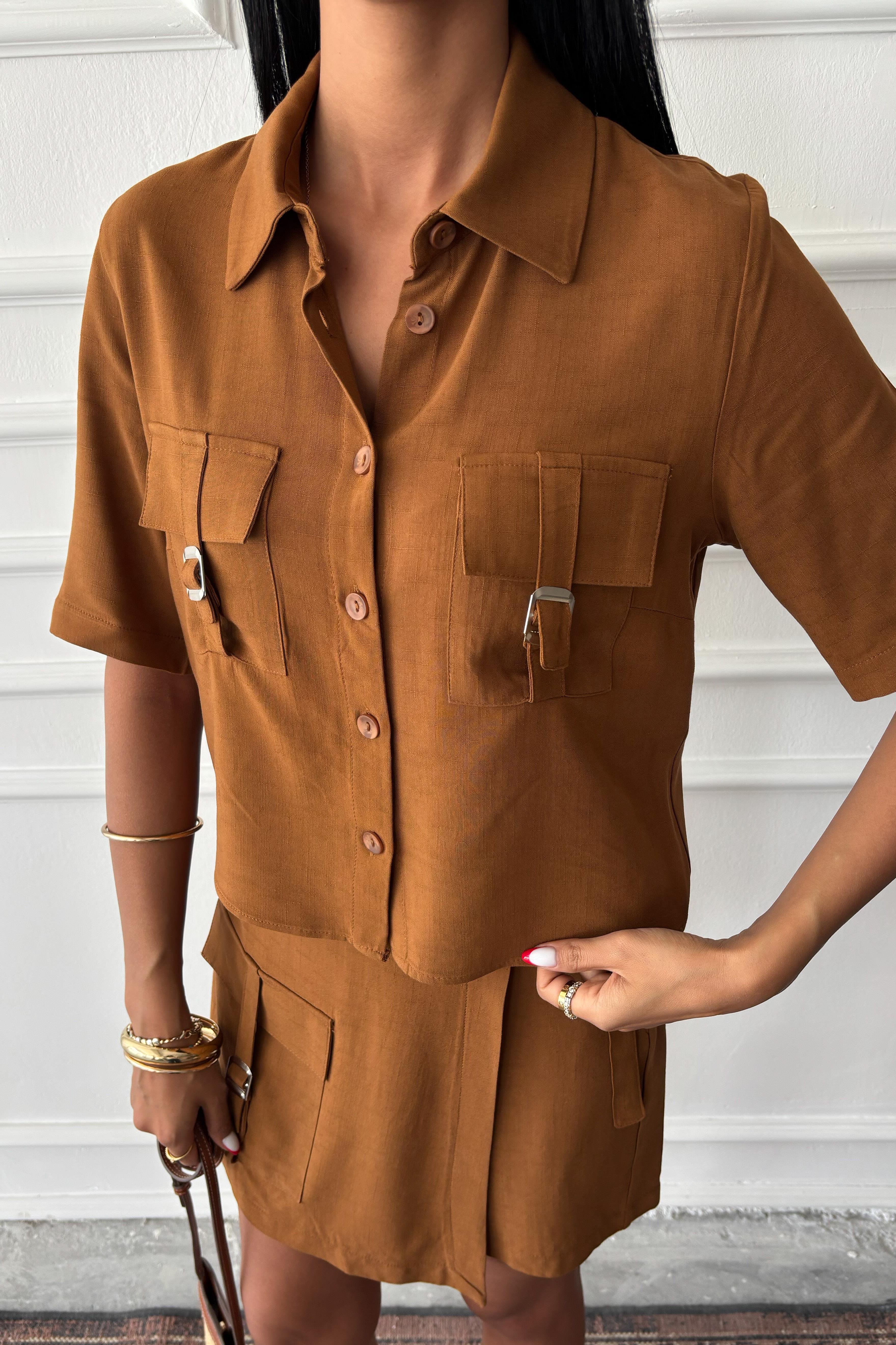 Gömlek Şort Etek Viscon Keten Takım 10162 R8-J-K4