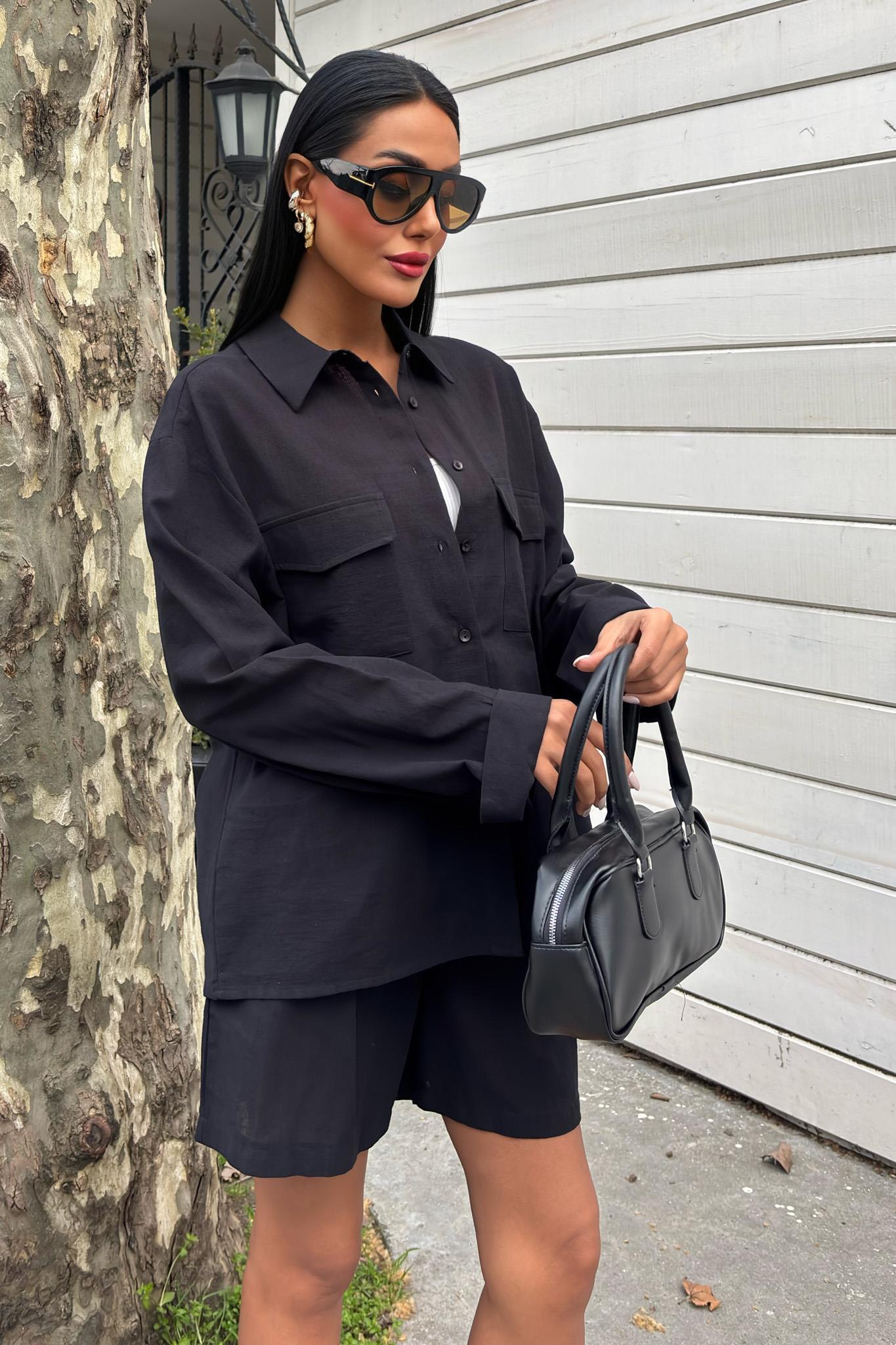 Gömlek ve Şort Flamlı Keten Takım 10130 R9-E-K2