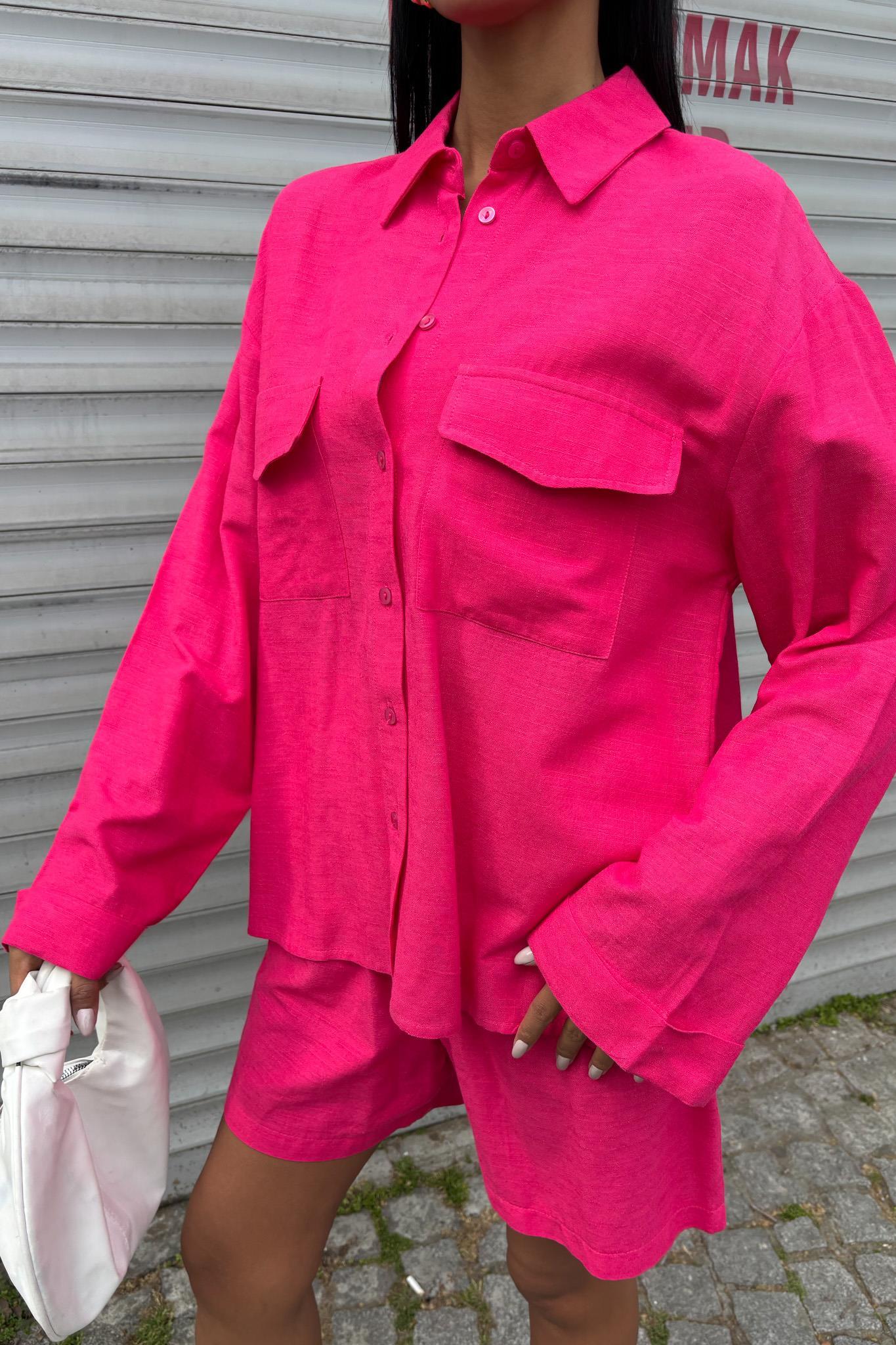 Gömlek ve Şort Flamlı Keten Takım 10130 R9-E-K2