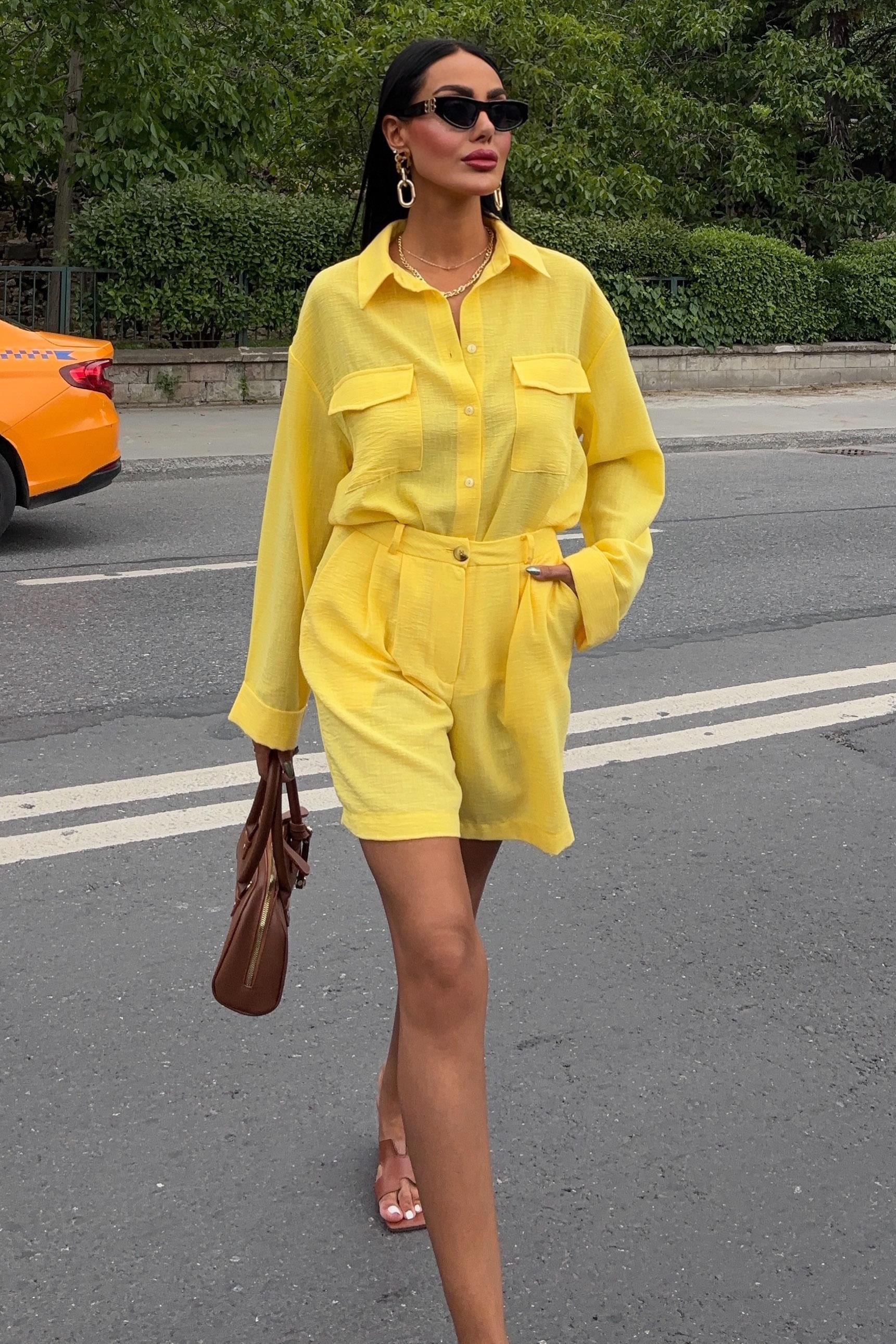 Gömlek ve Şort Flamlı Keten Takım 10130 R9-E-K2