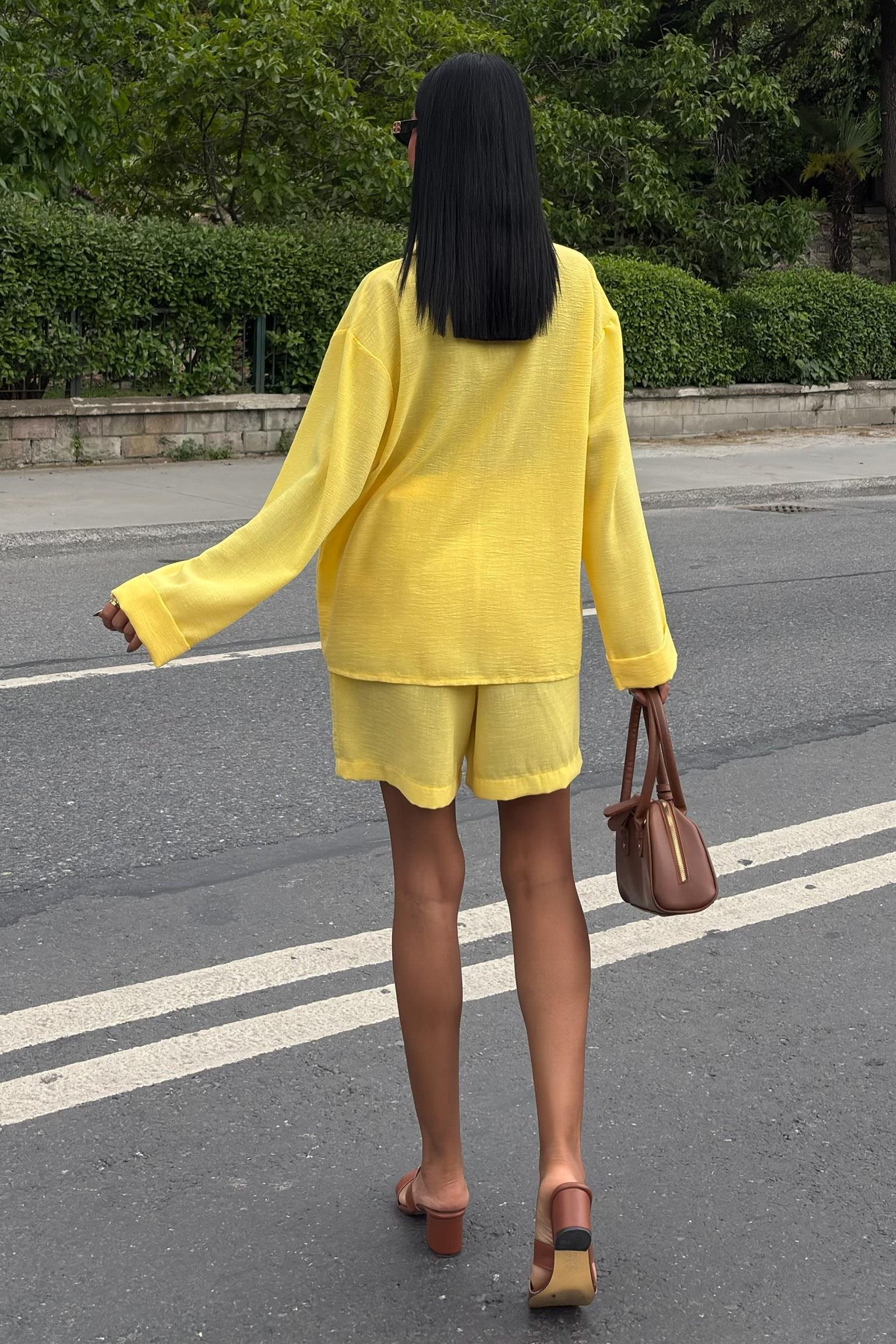 Gömlek ve Şort Flamlı Keten Takım 10130 R9-E-K2