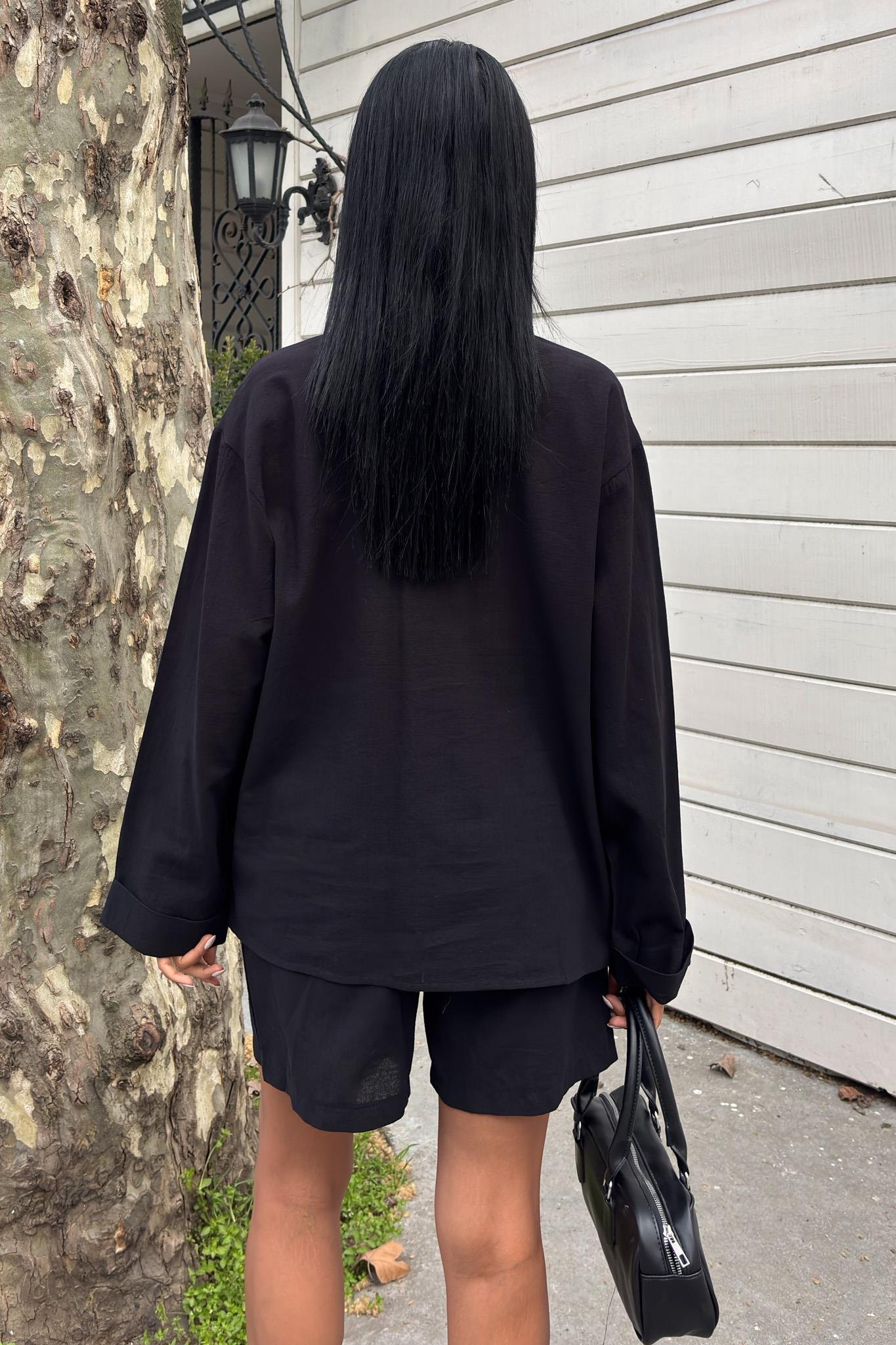 Gömlek ve Şort Flamlı Keten Takım 10130 R9-E-K2