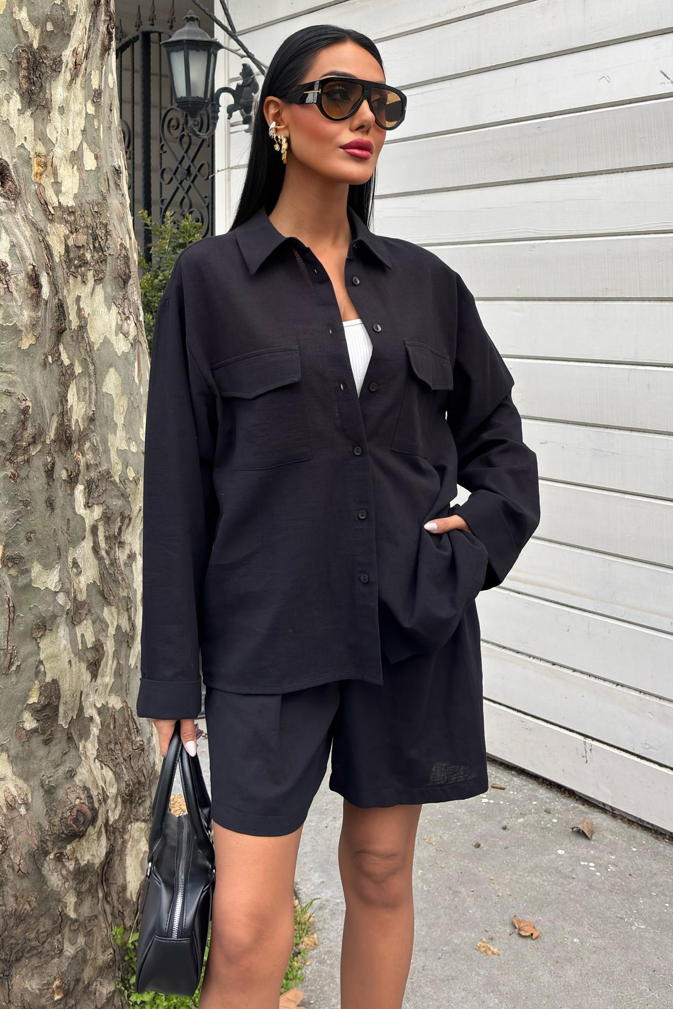 Gömlek ve Şort Flamlı Keten Takım 10130 R9-E-K2