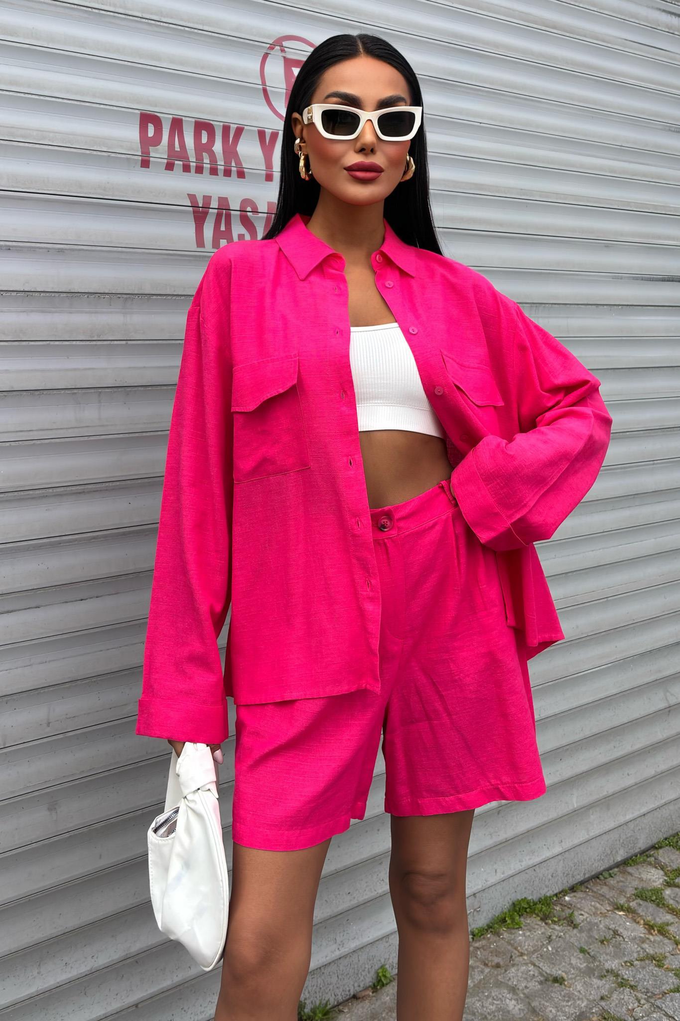 Gömlek ve Şort Flamlı Keten Takım 10130 R9-E-K2