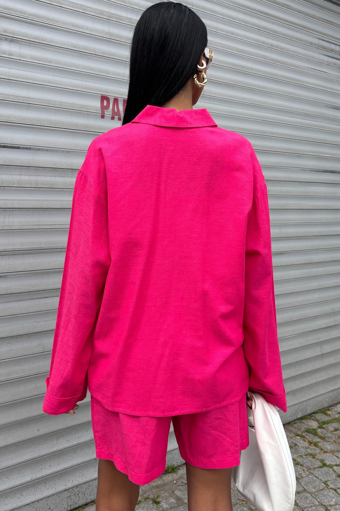 Gömlek ve Şort Flamlı Keten Takım 10130 R9-E-K2