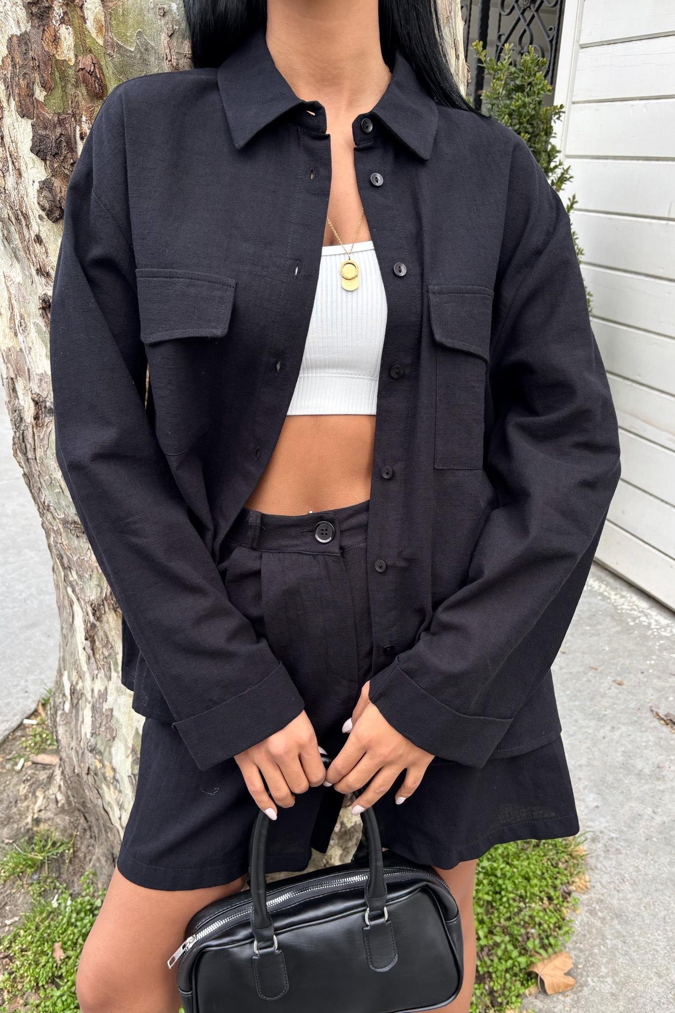 Gömlek ve Şort Flamlı Keten Takım 10130 R9-E-K2