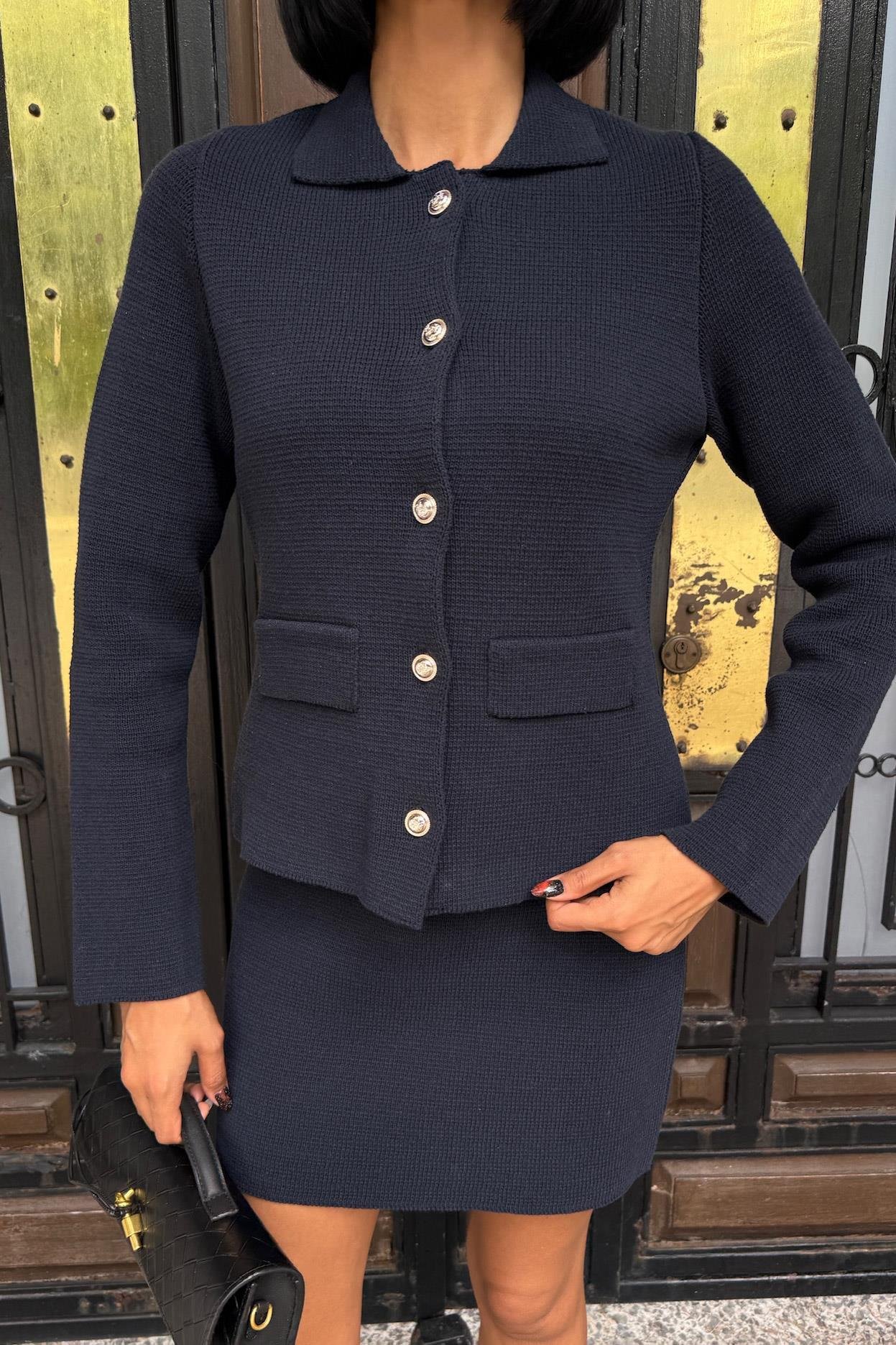 Gömlek Yaka ve Cep Detaylı Çelik Triko Takım 10215 R1-J-K1