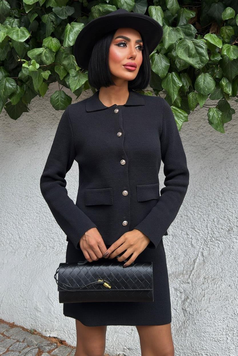 Gömlek Yaka ve Cep Detaylı Çelik Triko Takım 10215 R1-J-K1