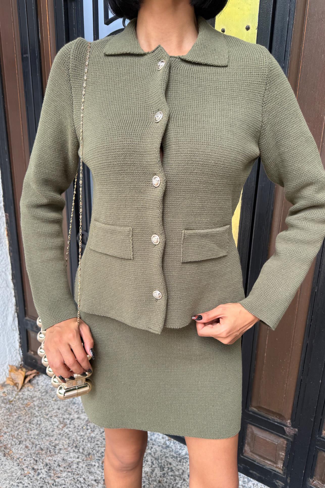 Gömlek Yaka ve Cep Detaylı Çelik Triko Takım 10215 R1-J-K1