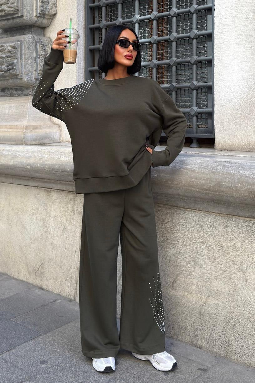 Gümüş Taşlı Dokuma Oversize Takım 9986 R1-M-K3