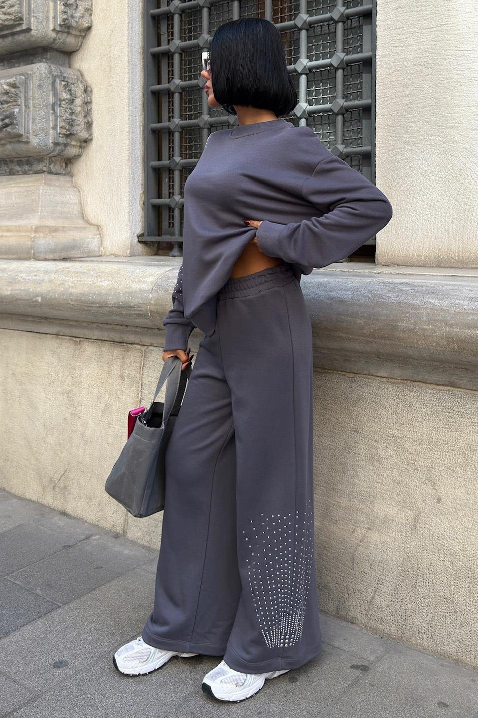 Gümüş Taşlı Dokuma Oversize Takım 9986 R1-M-K3