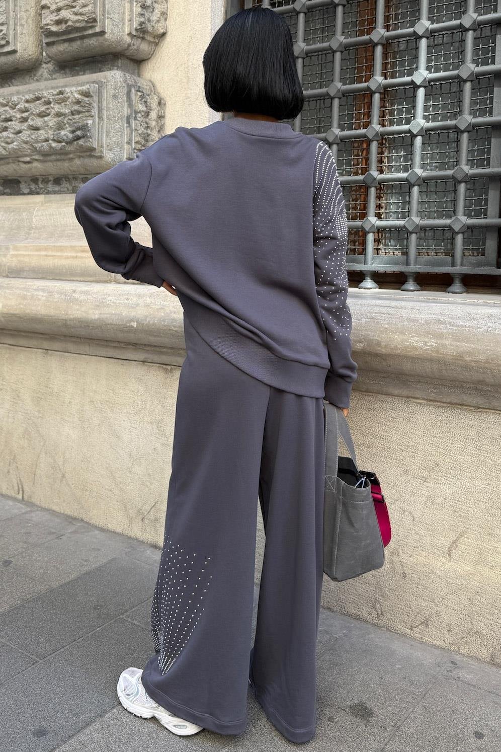 Gümüş Taşlı Dokuma Oversize Takım 9986 R1-M-K3