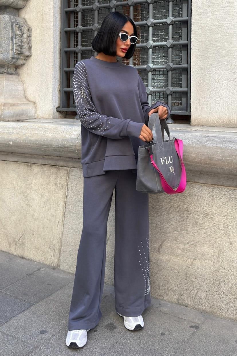 Gümüş Taşlı Dokuma Oversize Takım 9986 R1-M-K3