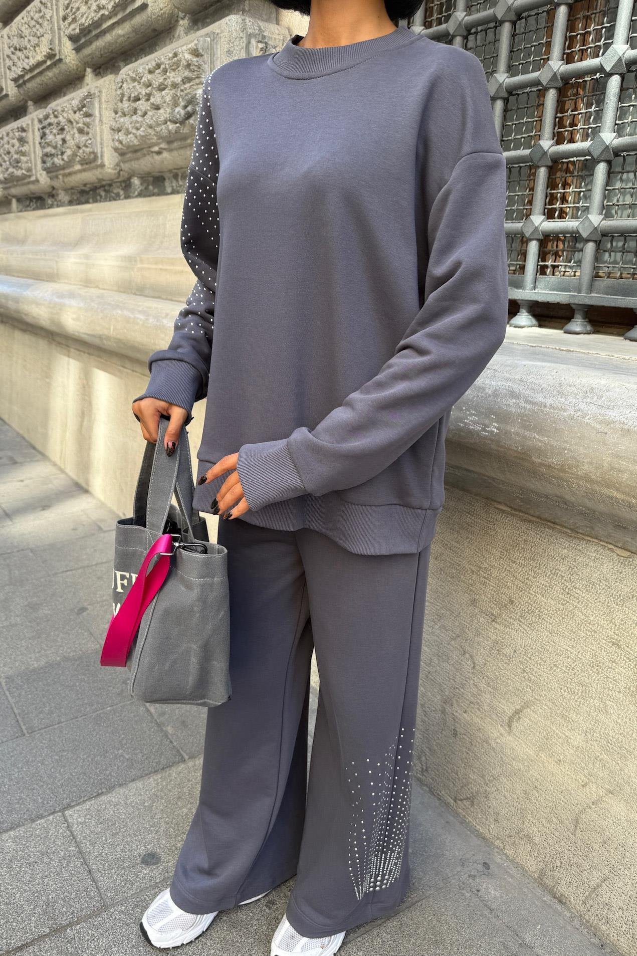 Gümüş Taşlı Dokuma Oversize Takım 9986 R1-M-K3