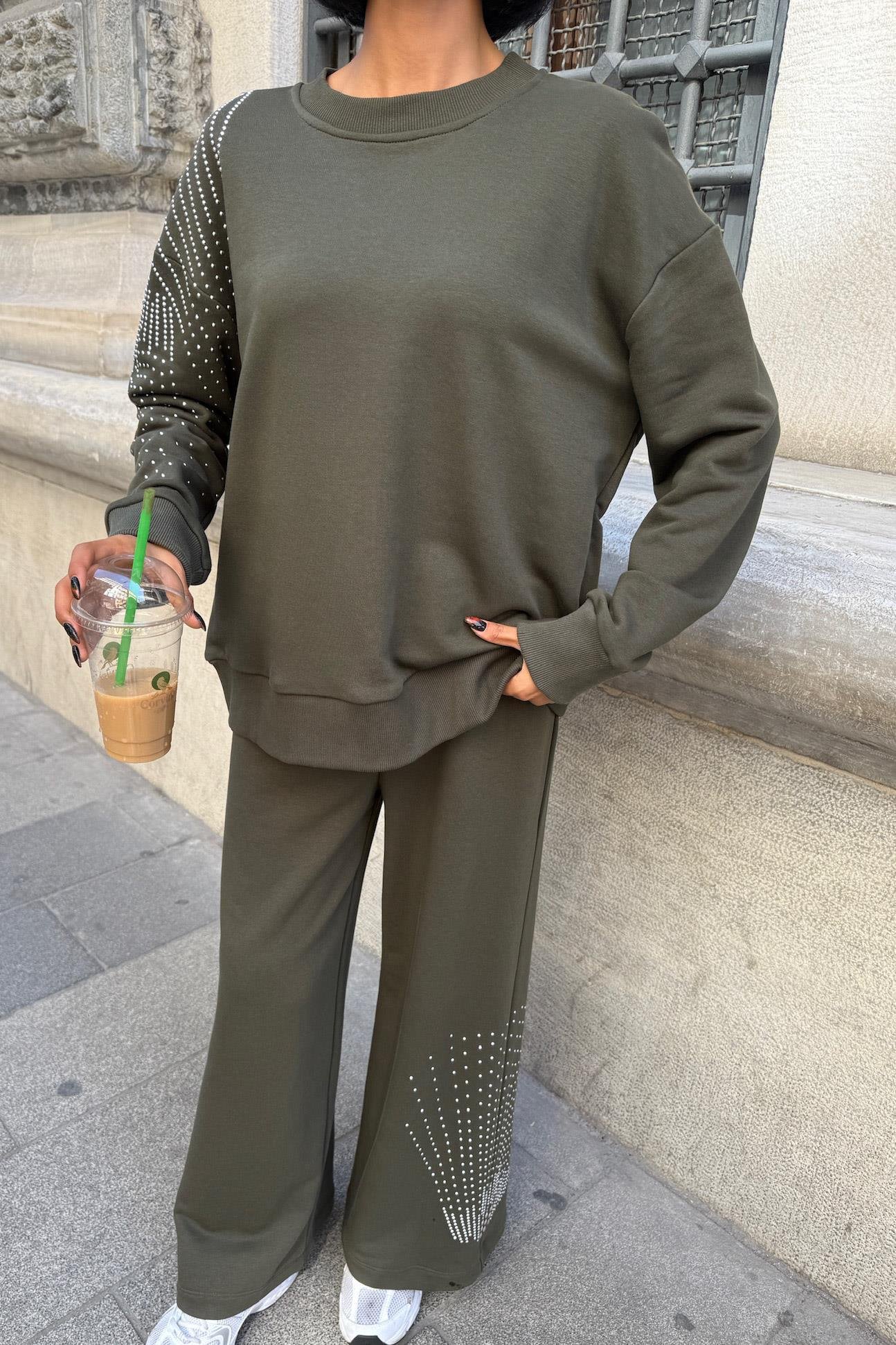 Gümüş Taşlı Dokuma Oversize Takım 9986 R1-M-K3