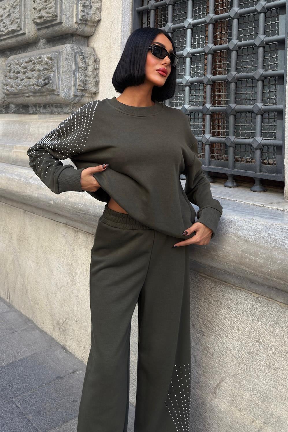 Gümüş Taşlı Dokuma Oversize Takım 9986 R1-M-K3