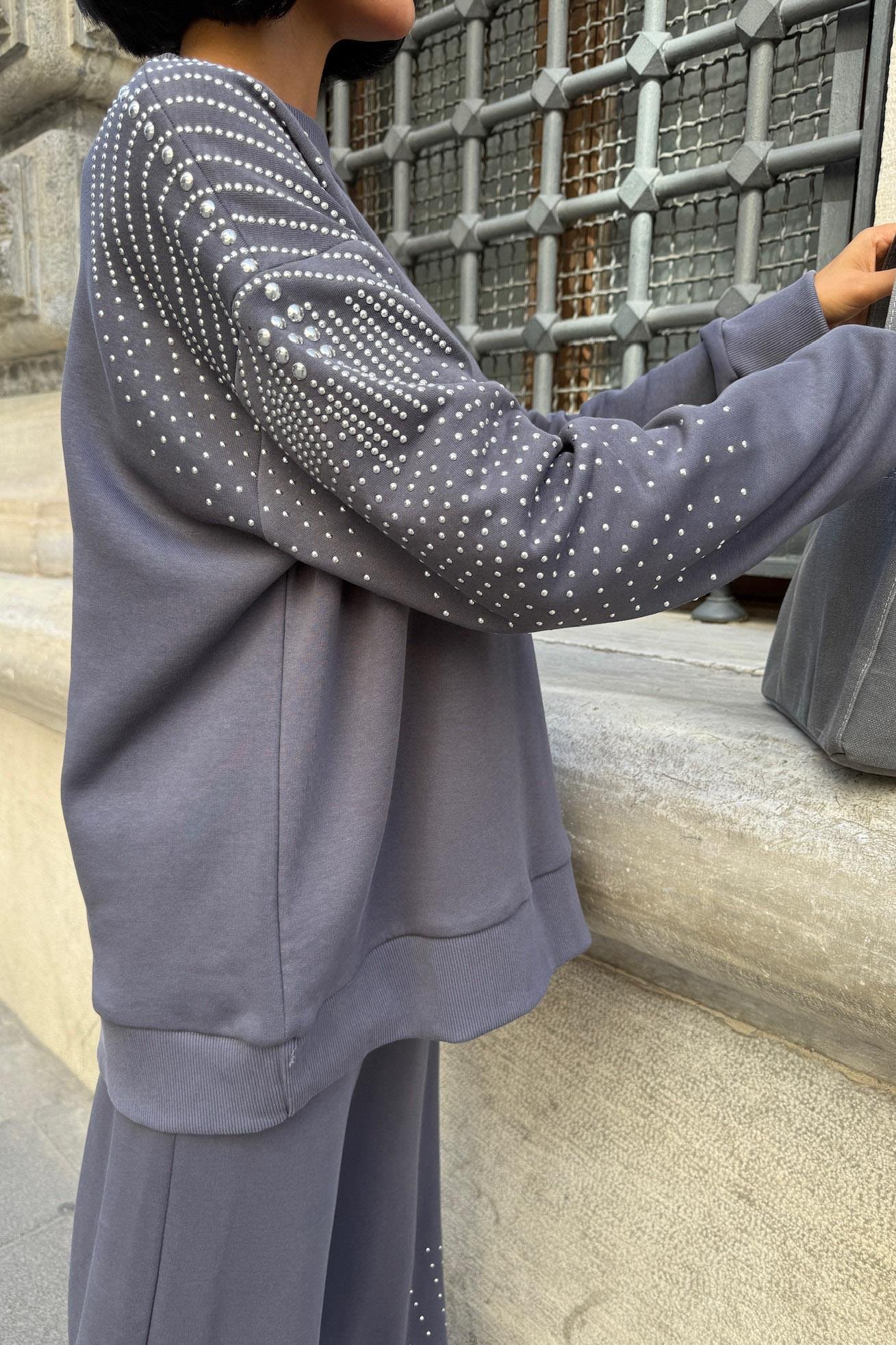 Gümüş Taşlı Dokuma Oversize Takım 9986 R1-M-K3